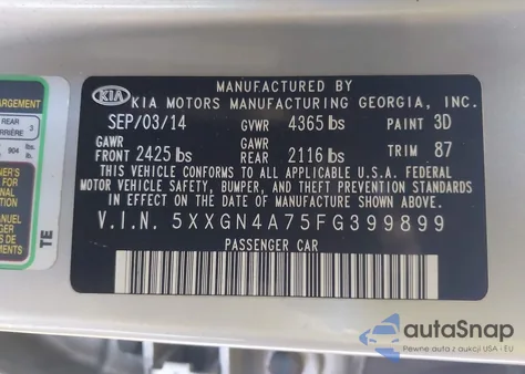 2015 Kia Optima Ex from USA, damaged, VIN 5XXGN4A75FG399899